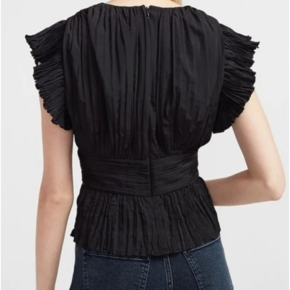 Express Pleated Ruffle Sleeve Peplum Top Size Small - Picture 2 of 9